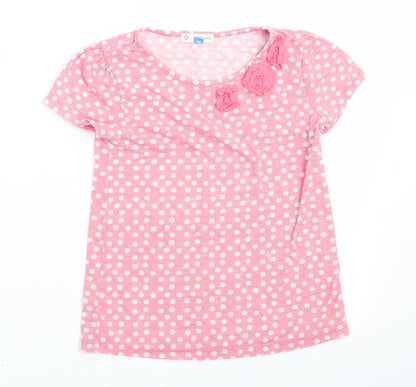 John Lewis Girls Pink Polka Dot  Basic T-Shirt Size 6 Years