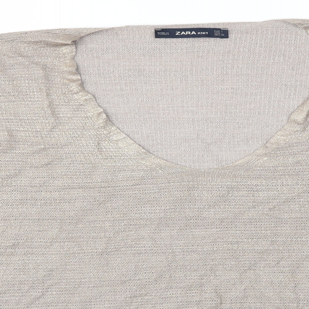 Womens UK Size L Zara Brown Pullover Jumper