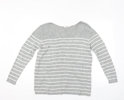 Preworn Womens Grey Striped  Pullover Jumper Size L