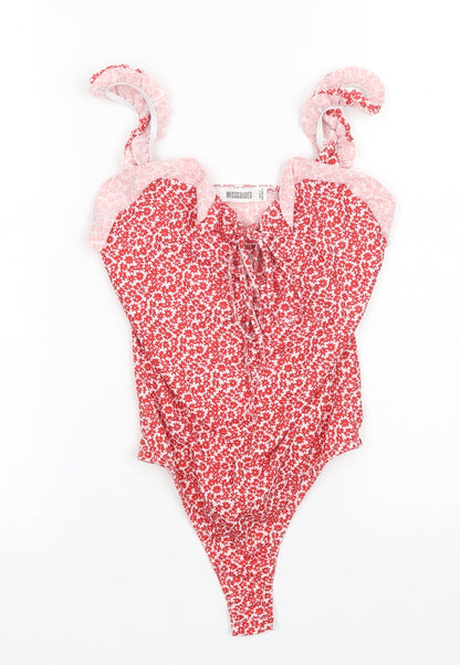 Missguided Womens Red Floral  Bodysuit One-Piece Size 6