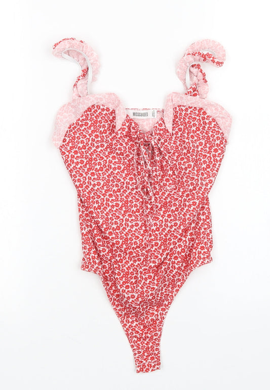 Missguided Womens Red Floral  Bodysuit One-Piece Size 6