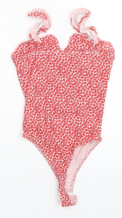 Missguided Womens Red Floral  Bodysuit One-Piece Size 6