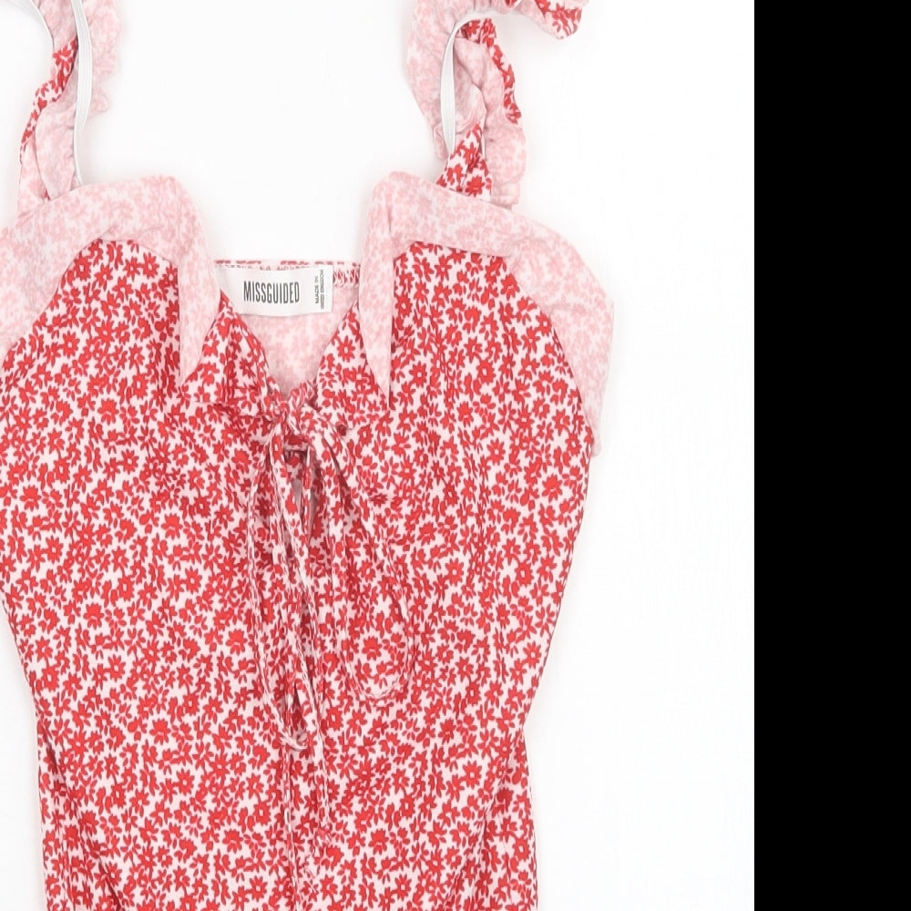 Missguided Womens Red Floral  Bodysuit One-Piece Size 6