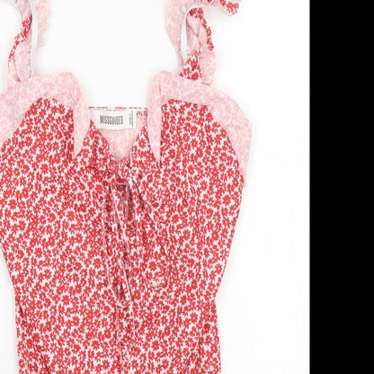 Missguided Womens Red Floral  Bodysuit One-Piece Size 6