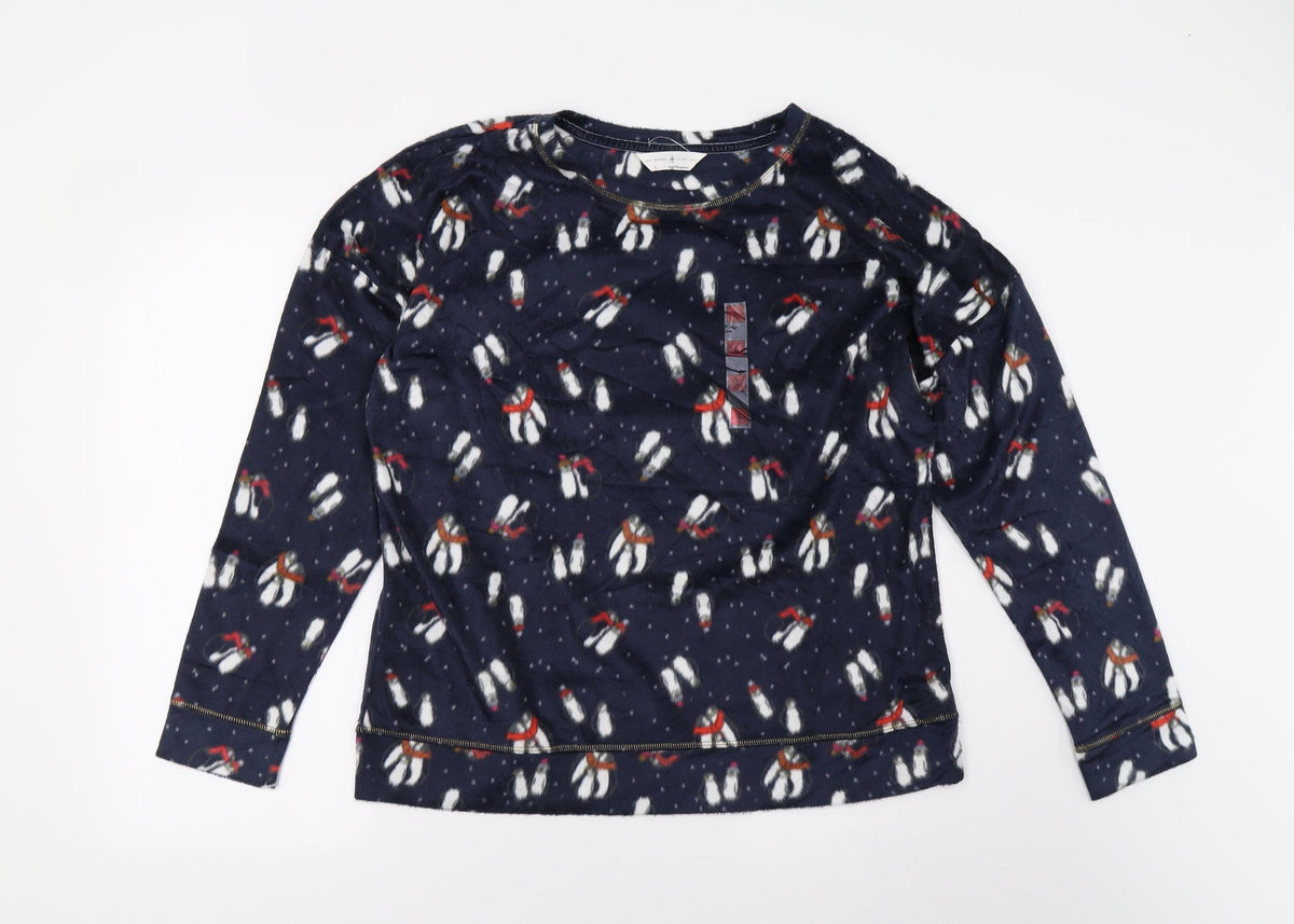 M&S Womens Blue Solid Fleece Top Pyjama Top Size L