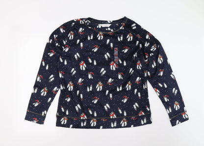 M&S Womens Blue Solid Fleece Top Pyjama Top Size L