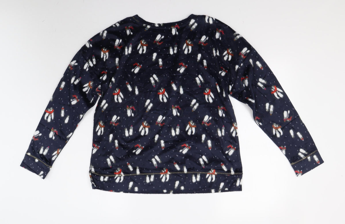 M&S Womens Blue Solid Fleece Top Pyjama Top Size L