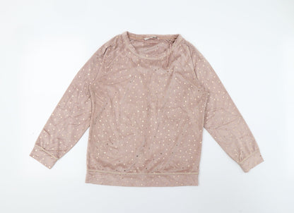 TU Womens Brown Polka Dot Fleece Top Pyjama Top Size 10