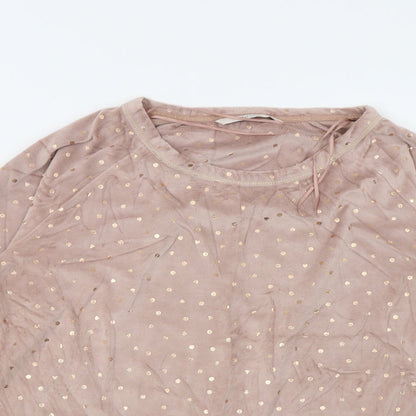 TU Womens Brown Polka Dot Fleece Top Pyjama Top Size 10