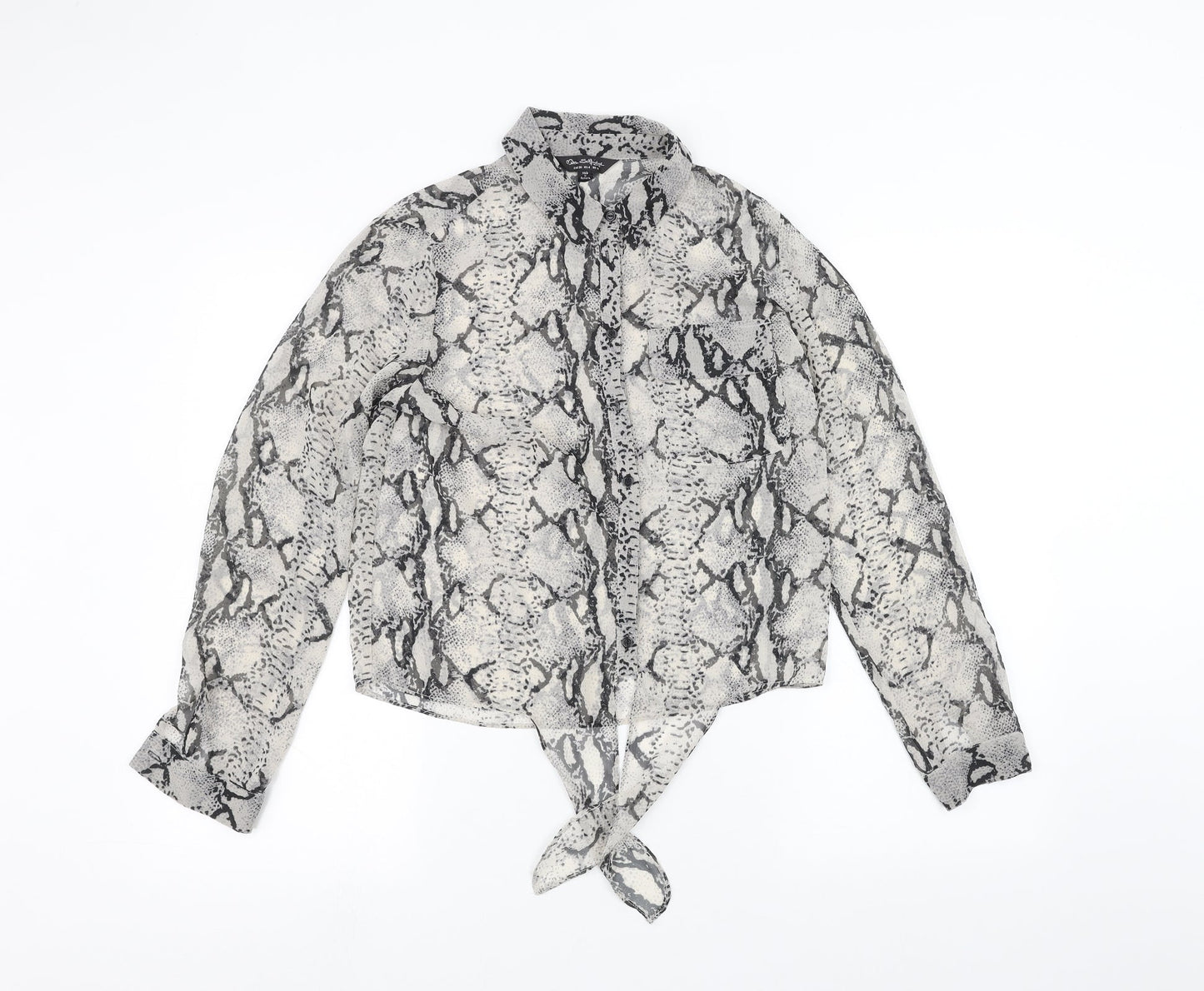 Miss Selfridge Womens White Animal Print  Basic Button-Up Size 8