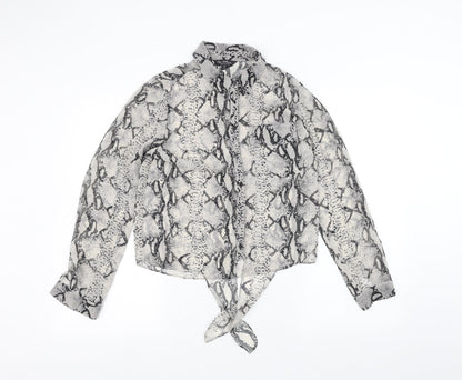 Miss Selfridge Womens White Animal Print  Basic Button-Up Size 8