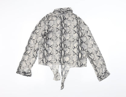 Miss Selfridge Womens White Animal Print  Basic Button-Up Size 8