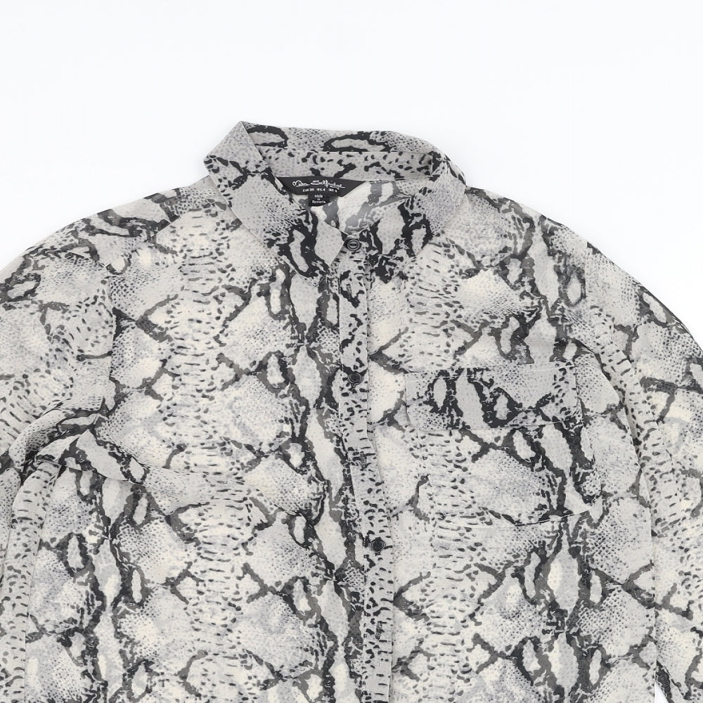 Miss Selfridge Womens White Animal Print  Basic Button-Up Size 8