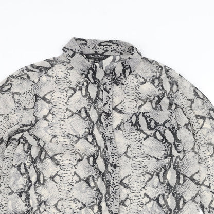 Miss Selfridge Womens White Animal Print  Basic Button-Up Size 8