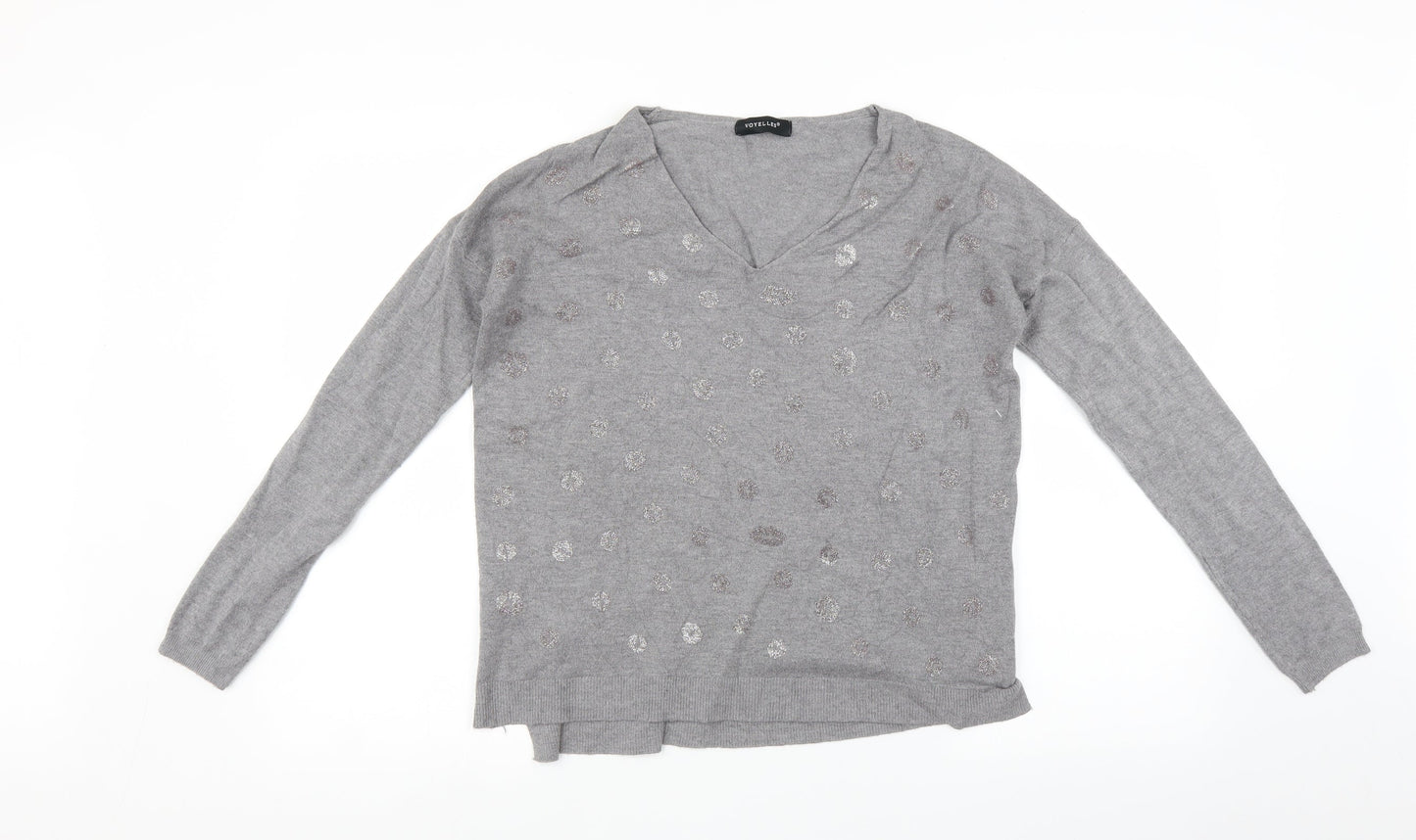 Womens UK Size M Voyelles Grey Basic T-Shirt