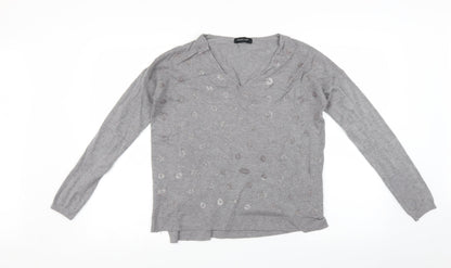 Womens UK Size M Voyelles Grey Basic T-Shirt