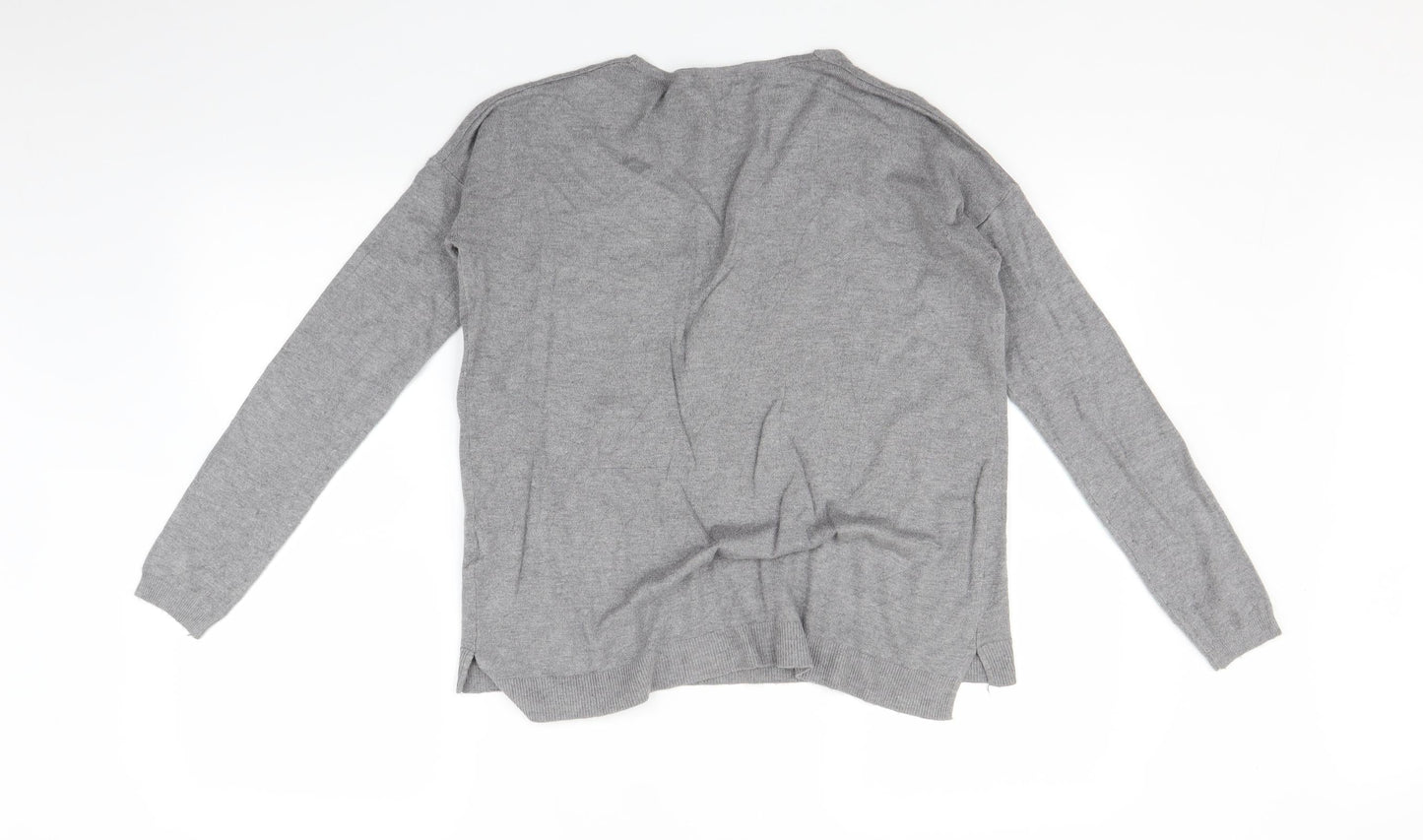 Womens UK Size M Voyelles Grey Basic T-Shirt