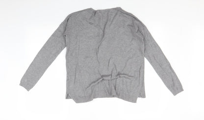 Womens UK Size M Voyelles Grey Basic T-Shirt