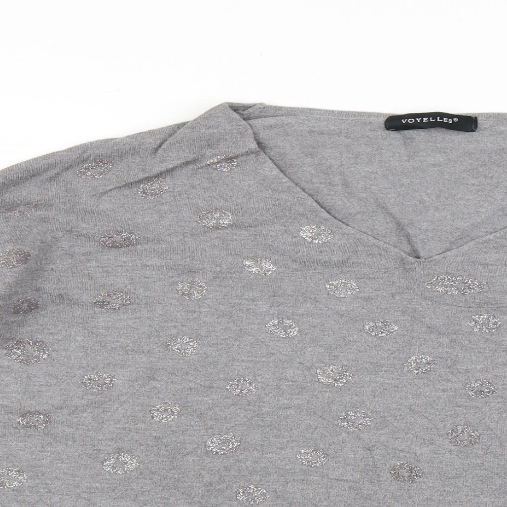 Womens UK Size M Voyelles Grey Basic T-Shirt