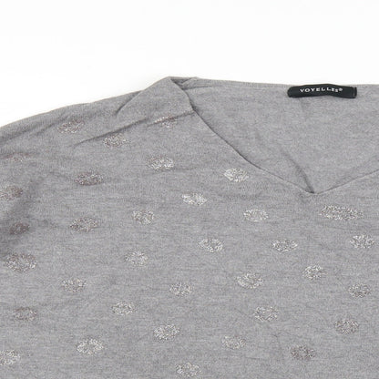 Womens UK Size M Voyelles Grey Basic T-Shirt