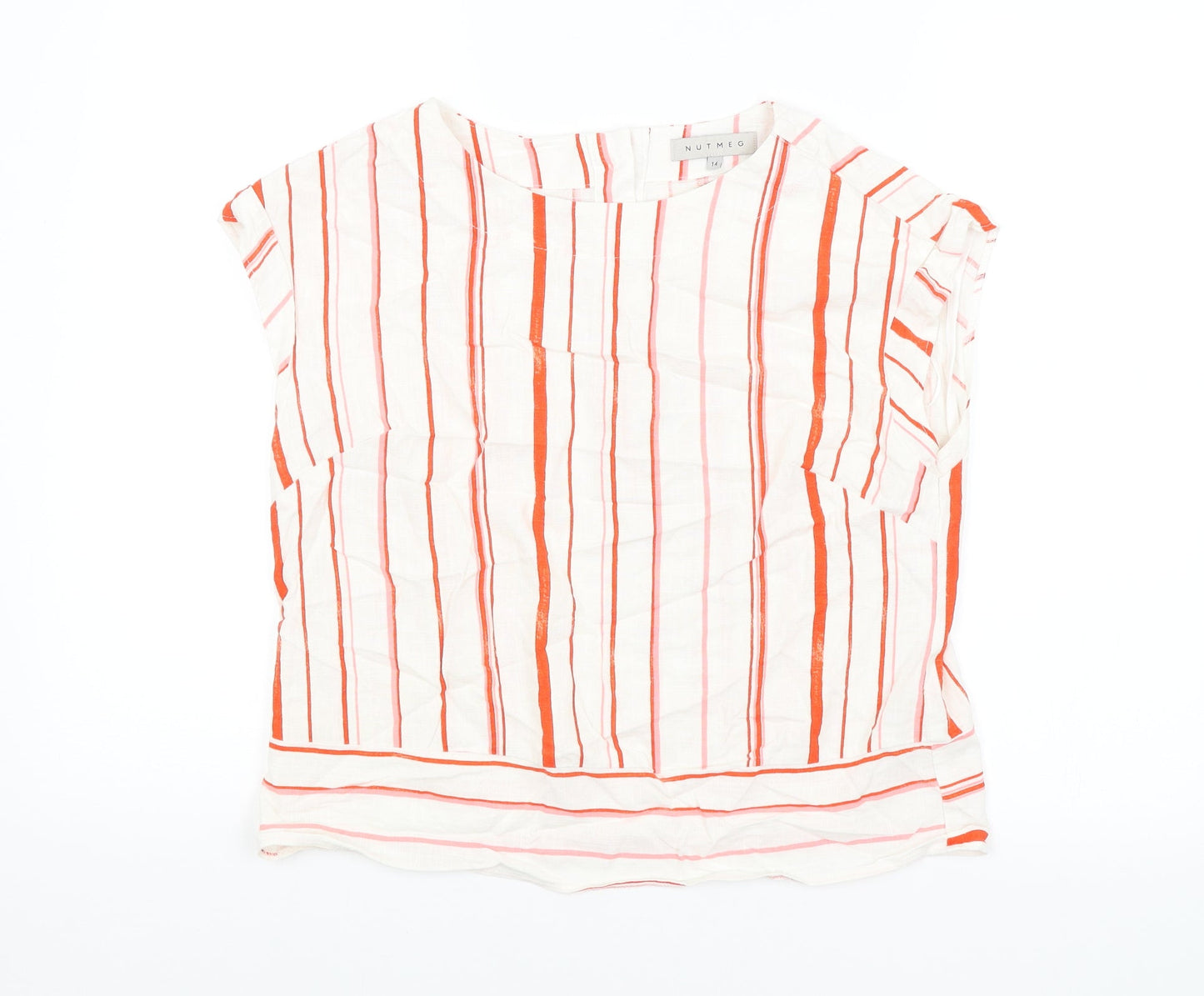Nutmeg Womens White Striped  Basic Blouse Size 14