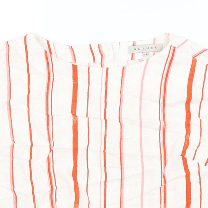 Nutmeg Womens White Striped  Basic Blouse Size 14