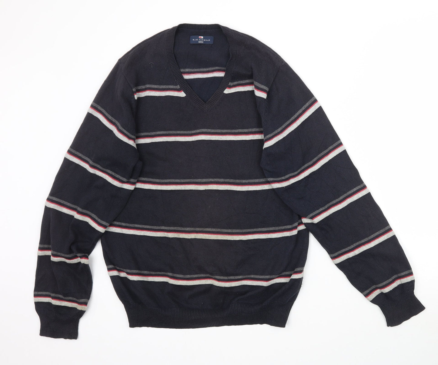 Marks and Spencer Mens Blue Striped Knit Pullover Jumper Size S