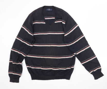 Marks and Spencer Mens Blue Striped Knit Pullover Jumper Size S