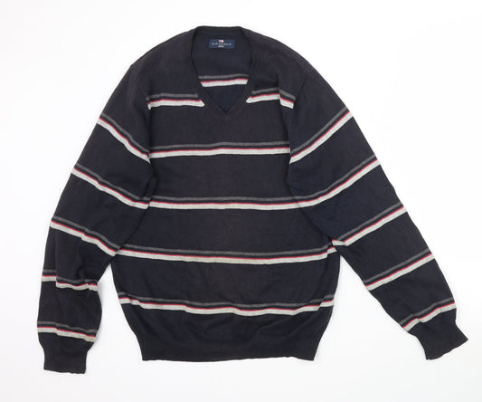 Marks and Spencer Mens Blue Striped Knit Pullover Jumper Size S