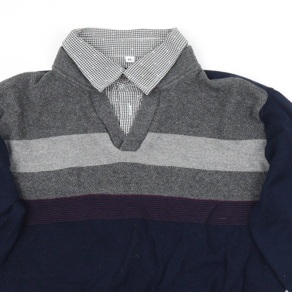 Preworn Mens Blue Striped Knit Pullover Jumper Size M