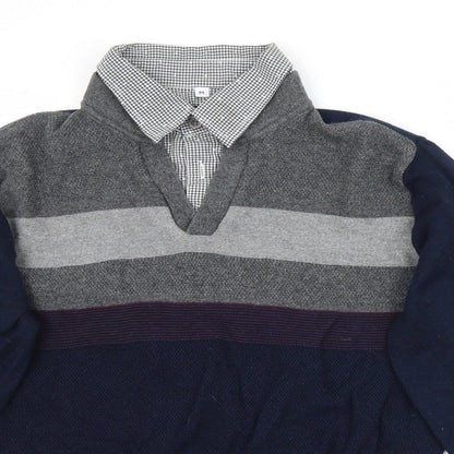 Preworn Mens Blue Striped Knit Pullover Jumper Size M