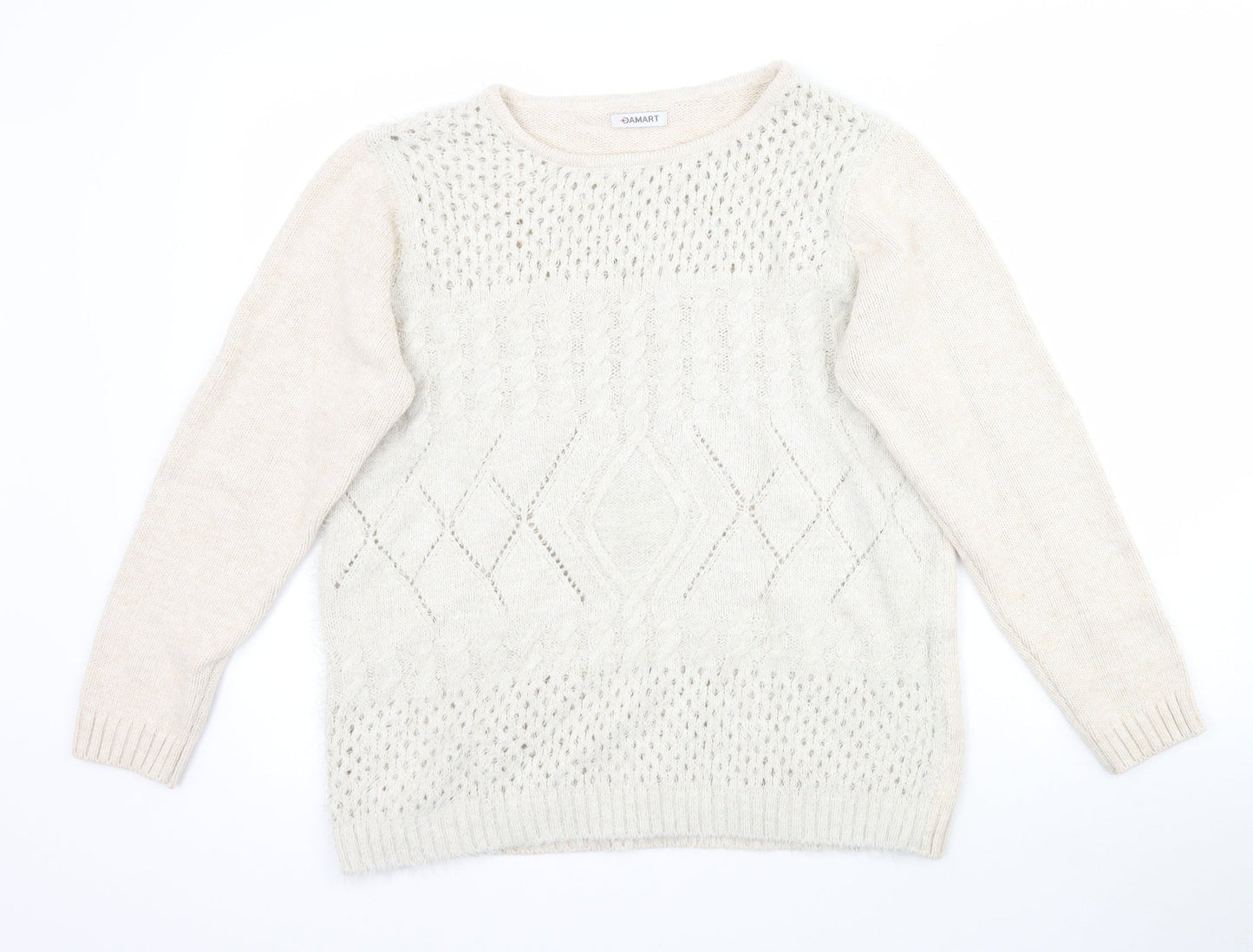 Damart Womens Beige  Knit Pullover Jumper Size 14  - cable knit