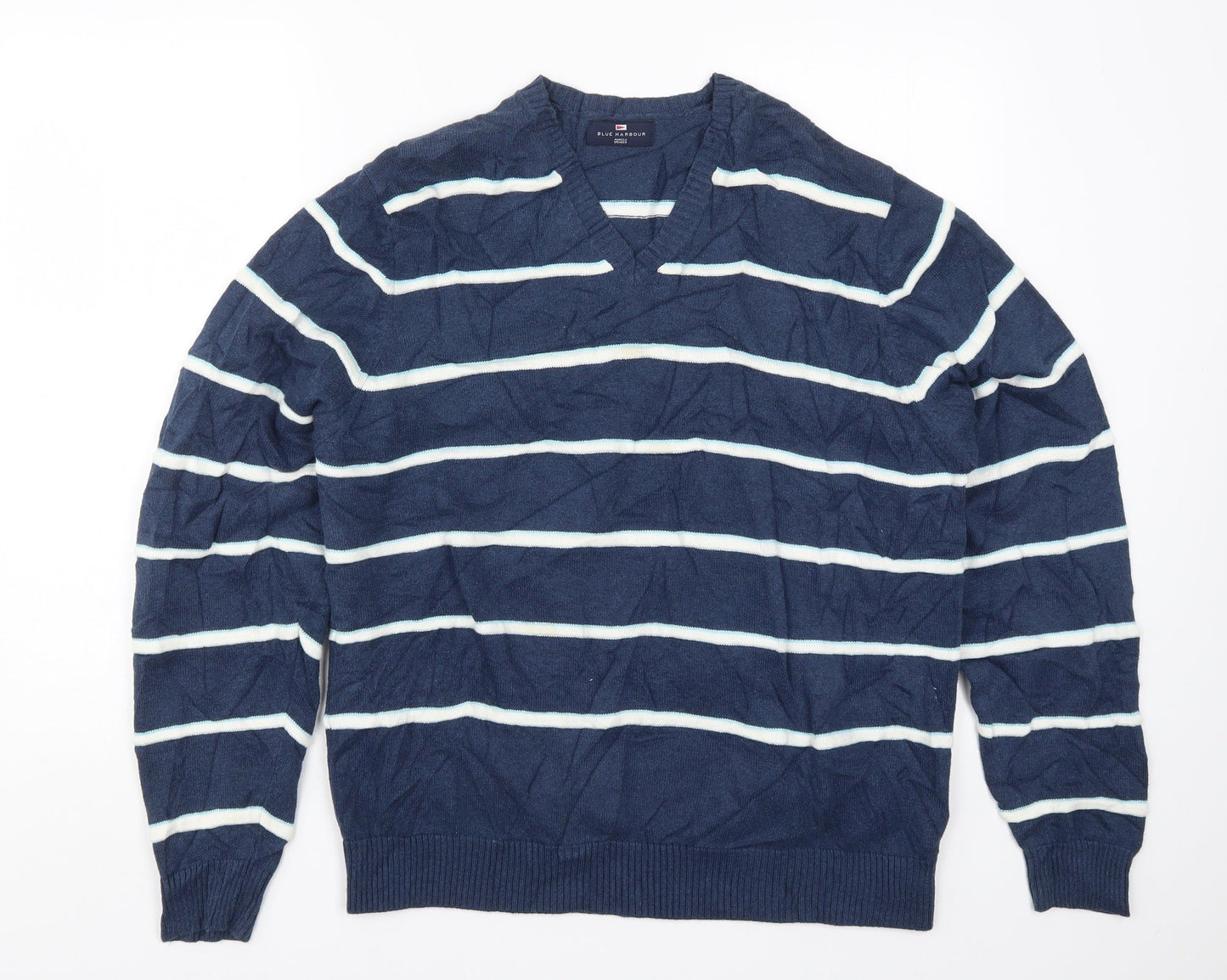 Marks and Spencer Mens Blue Striped Knit Pullover Jumper Size L