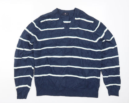 Marks and Spencer Mens Blue Striped Knit Pullover Jumper Size L