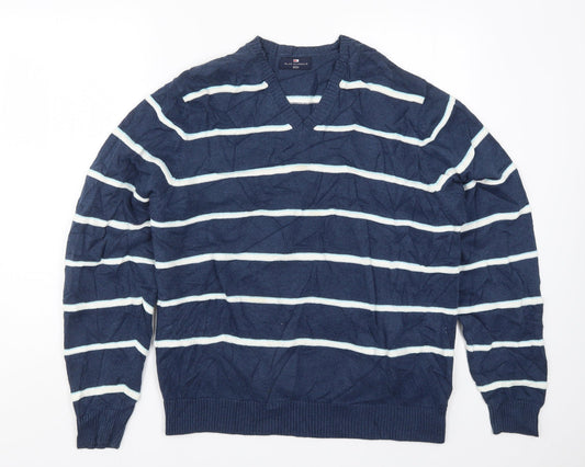 Marks and Spencer Mens Blue Striped Knit Pullover Jumper Size L