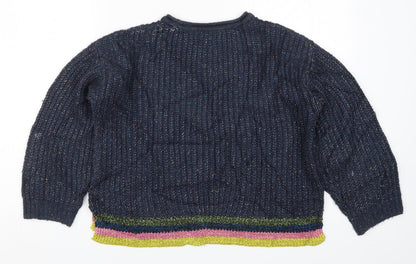 Marks and Spencer Girls Blue Striped Knit Pullover Jumper Size 9-10 Years