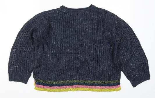 Marks and Spencer Girls Blue Striped Knit Pullover Jumper Size 9-10 Years
