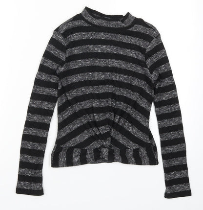 M&Co Girls Black Striped  Basic T-Shirt Size 10 Years