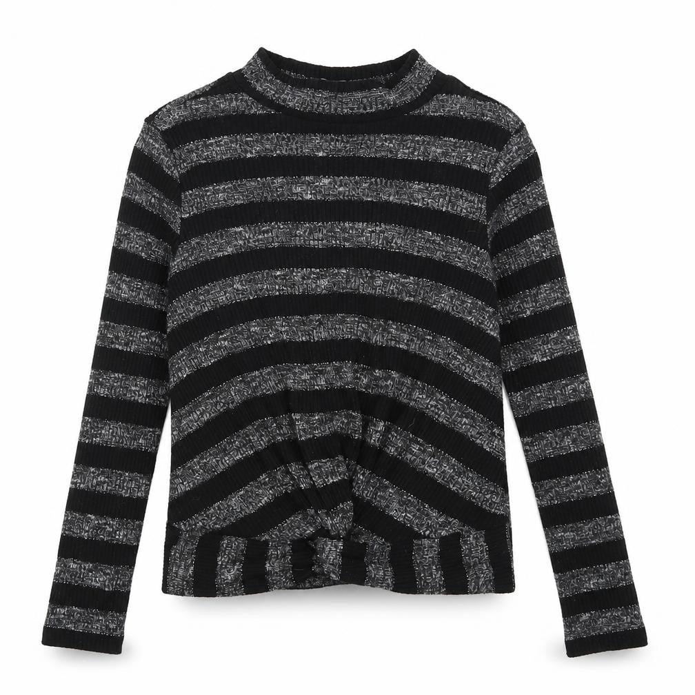 M&Co Girls Black Striped  Basic T-Shirt Size 10 Years