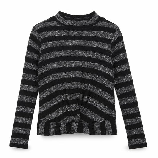 Front view of M&Co girls’ black striped basic t-shirt, size 10, years