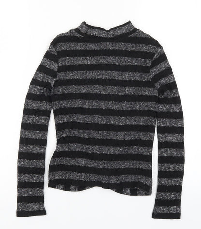 M&Co Girls Black Striped  Basic T-Shirt Size 10 Years