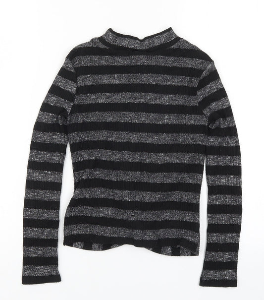 M&Co Girls Black Striped  Basic T-Shirt Size 10 Years