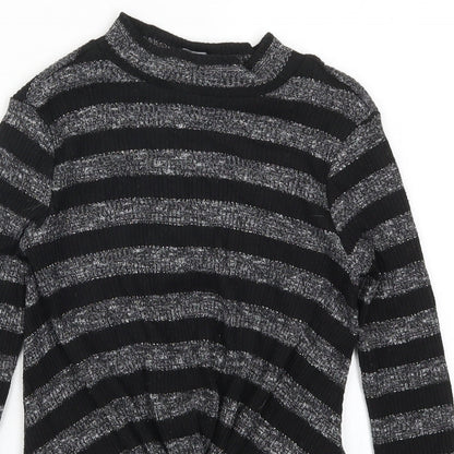 M&Co Girls Black Striped  Basic T-Shirt Size 10 Years
