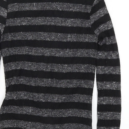 M&Co Girls Black Striped  Basic T-Shirt Size 10 Years