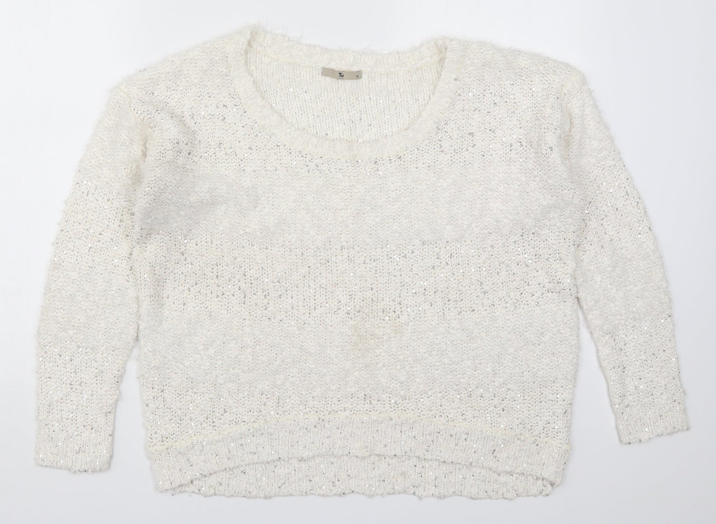 TU Womens White  Knit Pullover Jumper Size 12
