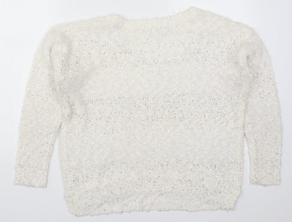 TU Womens White  Knit Pullover Jumper Size 12