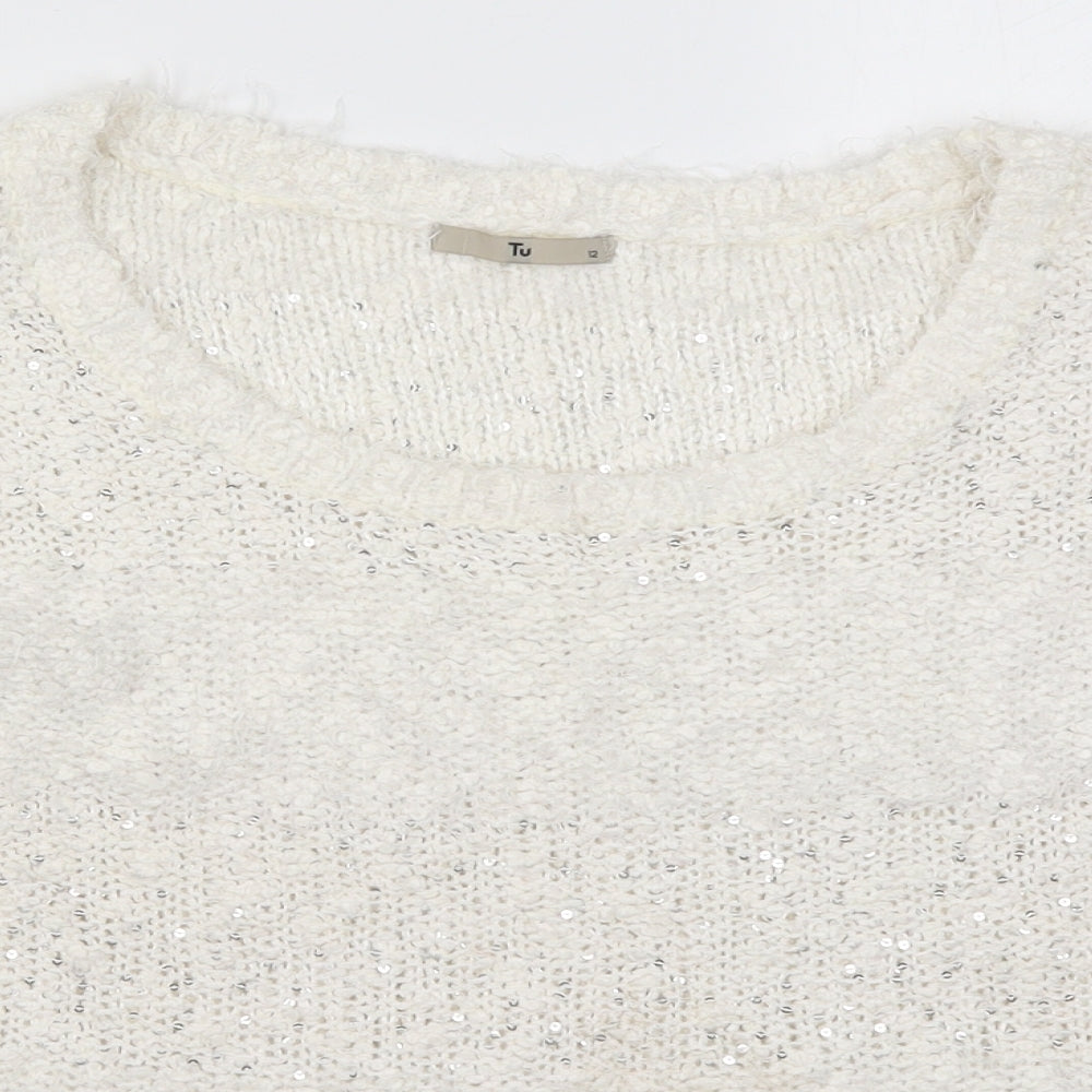 TU Womens White  Knit Pullover Jumper Size 12