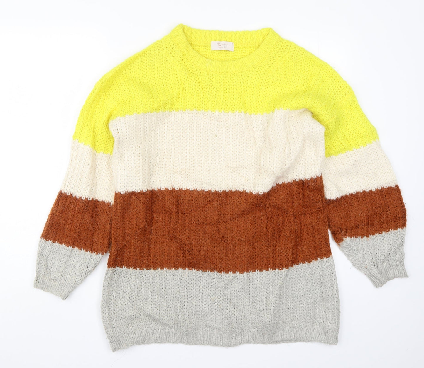 TU Womens Yellow Striped Knit Pullover Jumper Size 12  - Beige