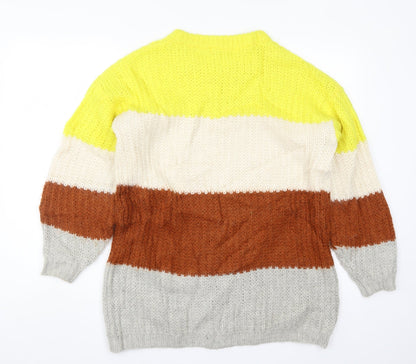 TU Womens Yellow Striped Knit Pullover Jumper Size 12  - Beige