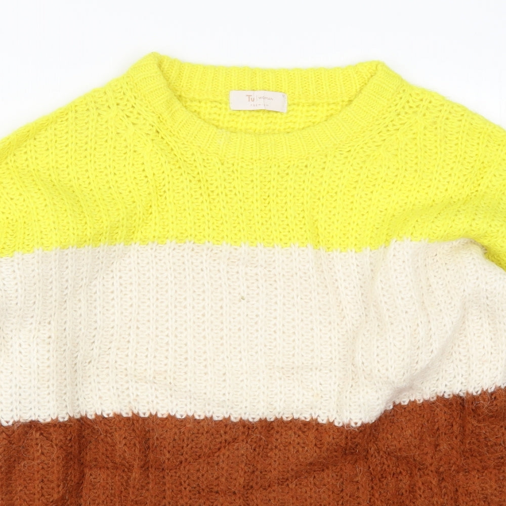 TU Womens Yellow Striped Knit Pullover Jumper Size 12  - Beige